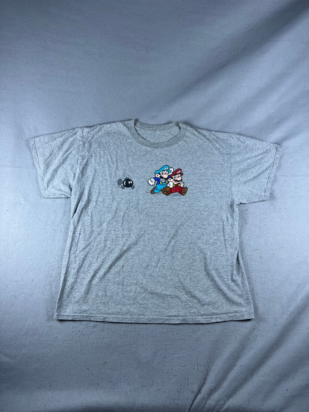 Nintendo Mario Luigi T-Shirt Men L Gray Bob-Omb Graphic Print Gaming Y2K Classic